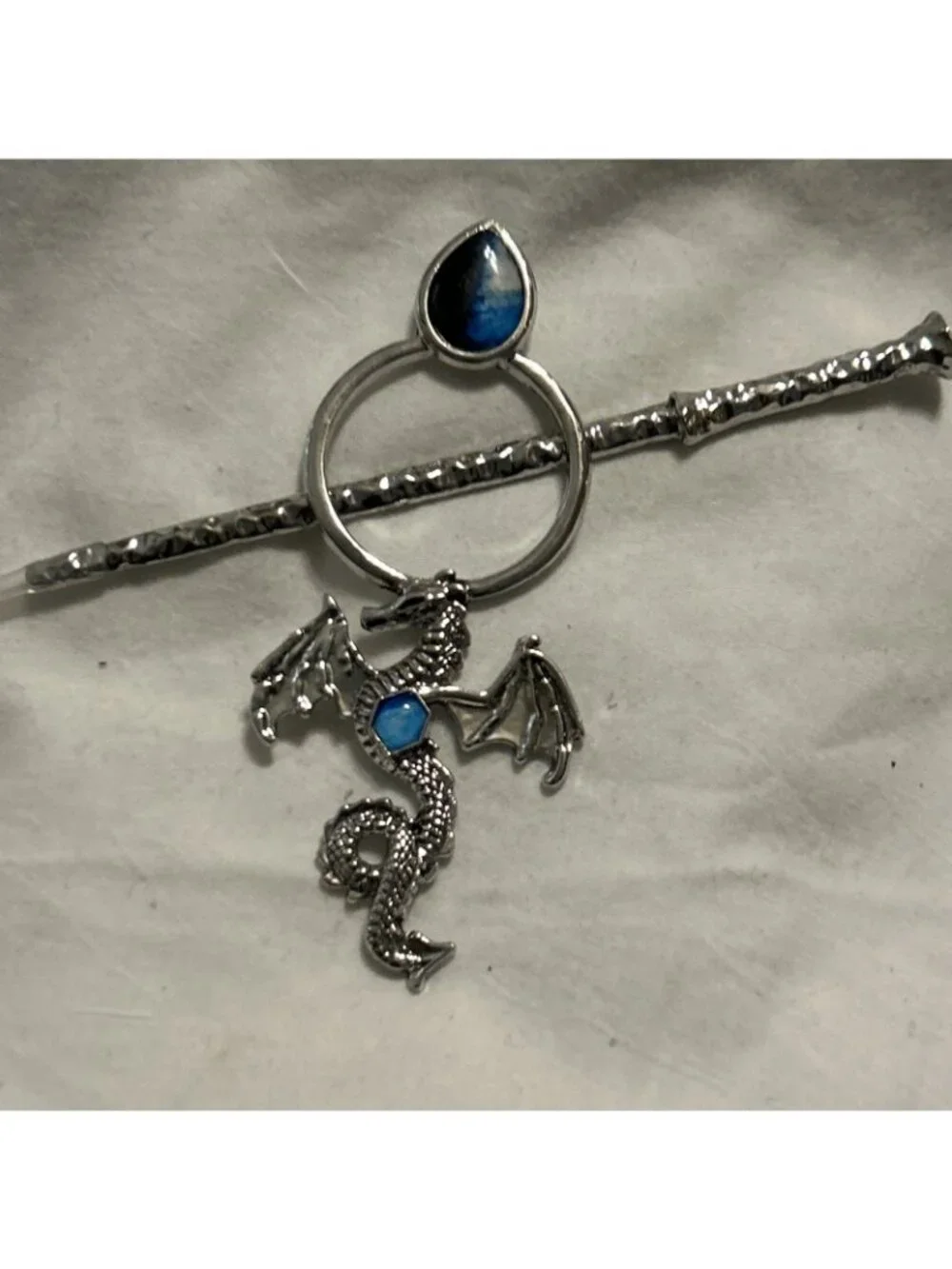 Dark Blue & Light Blue Dragon Hair Pin Metal Flying Mythical Methodology Dragon